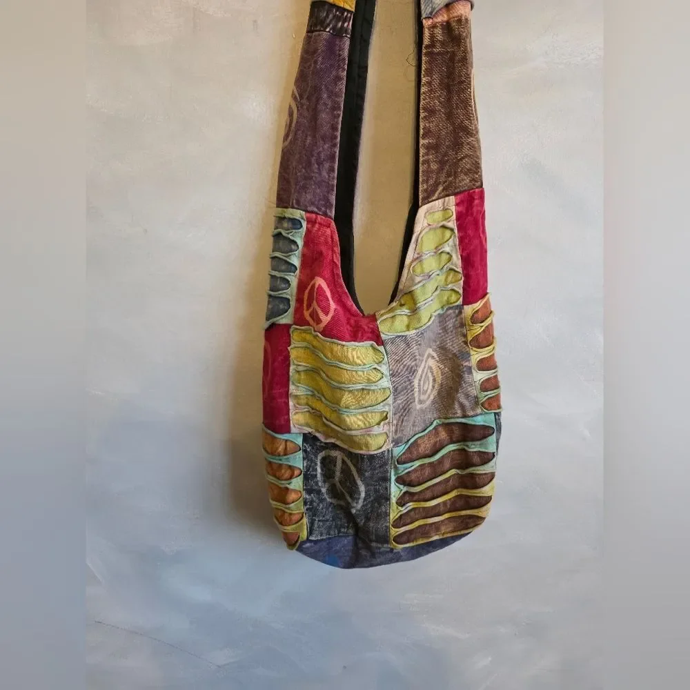 Boho Slouchy Patchwork Colorful Long Sling Bag Shoulder Crossbody Rising Inter